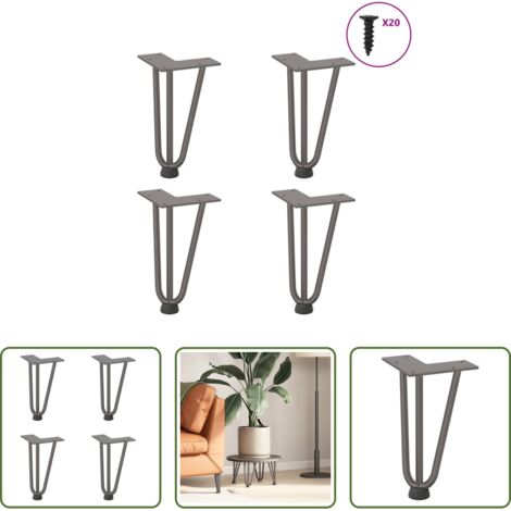 Gambe a forcina -  Gambe a forcina per tavolino 4 pz in acciaio naturale 20 cm in acciaio massiccio