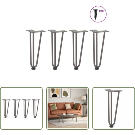 Gambe a forcina -  Gambe a forcina per tavolino 4 pz in acciaio naturale 30 cm in acciaio massiccio