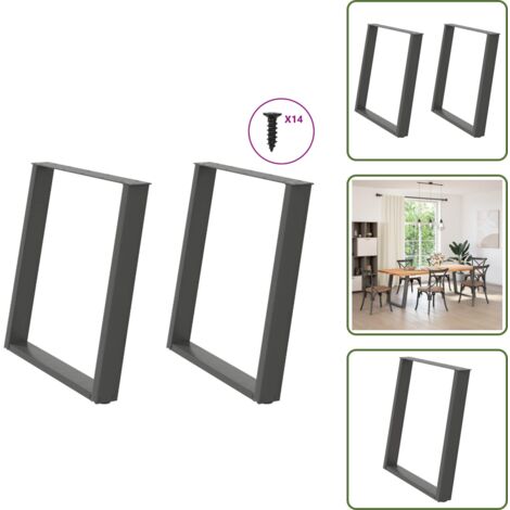 Gambe a forma di U - vidaXL Gambe per tavolo da pranzo a forma di U 2 pz Antracite 70x(72-73) cm Acciaio - Gambe regolabili
