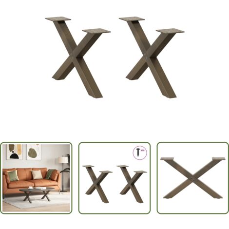 Gambe in acciaio -  Gambe per Tavolino da Caffè a Forma di X 2 pz Acciaio Naturale 60x(30-31) cm Acciaio