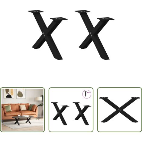 Gambe in acciaio -  Gambe per Tavolino da Caffè a Forma di X 2 pz Nere 60x(30-31) cm Acciaio