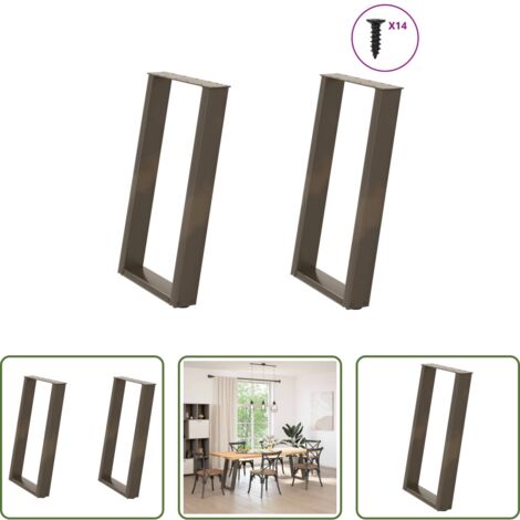 Gambe in acciaio -  Gambe per tavolo da pranzo a forma di U 2 pz in acciaio naturale 60x(72-73) cm