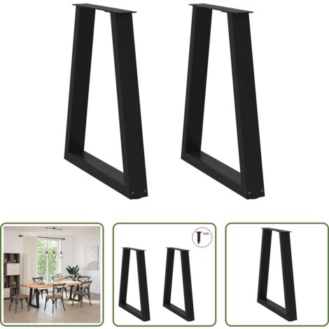 Gambe in acciaio -  Gambe per tavolo da pranzo a forma di V 2 pz nere 60x(72-73,3) cm in acciaio