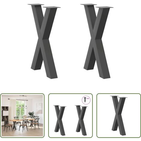 Gambe in acciaio -  Gambe per tavolo da pranzo a forma di X 2 pz Antracite 60x(72-73) cm Acciaio