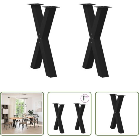 Gambe in acciaio -  Gambe per tavolo da pranzo a forma di X 2 pz nere 60x(72-73) cm in acciaio
