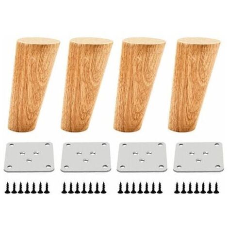 Gambe in legno da 10 cm per mobili (tavolo, letto, mobile) con piastre di montaggio e viti.