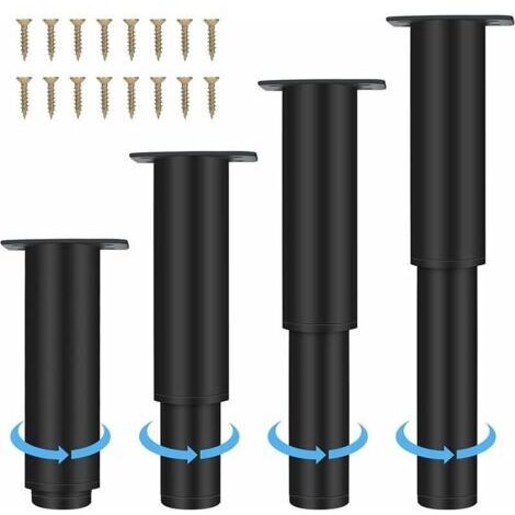 Gambe per mobili in acciaio inox regolabili in altezza da 18 a 33 cm - Nere - Spesse - Gambe per mobili in acciaio - Gambe rotonde per mobili con cacciavite - Per armadi, tavoli, divani, letti