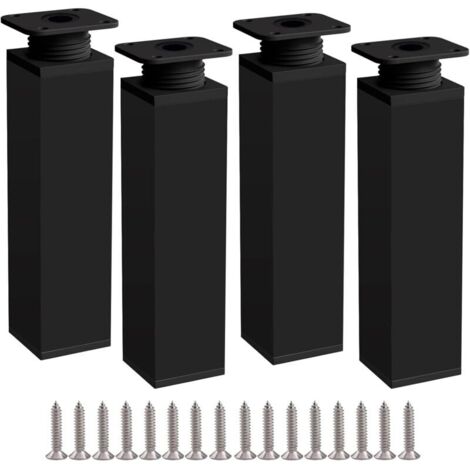 Gambe per mobili KZQ a 4 gambe, gamba per tavolo da 20 cm nera, gamba per mobili regolabile in altezza in lega di alluminio, altezza regolabile da 0 a 20 mm, fornita con viti in acciaio inossidabile