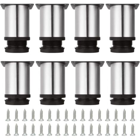 gambe per mobili regolabili, altezza 80 mm, gambe per armadi, gambe rotonde per mobili, gambe per divano in acciaio inox spazzolato, gambe per tavolo, altezza regolabile 0-10 mm