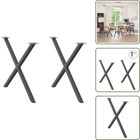 Gambe per scrivania - vidaXL Gambe per tavolo da pranzo a forma di X 2 pz Antracite 90x(72-73) cm Acciaio - Gambe regolabili