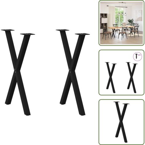 Gambe per scrivania - vidaXL Gambe per tavolo da pranzo a forma di X 2 pz nere 50x(72-73) cm in acciaio - Gambe regolabili