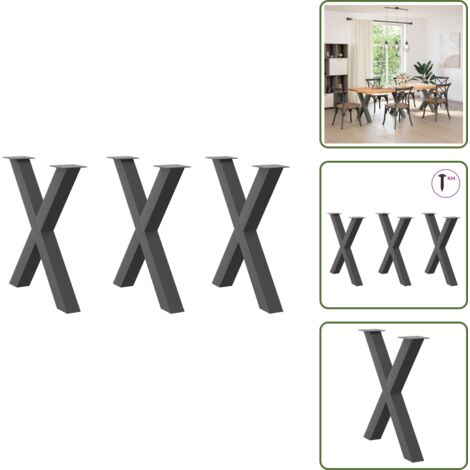 Gambe per scrivania - vidaXL Gambe per tavolo da pranzo a forma di X 3 pz Antracite 80x(72-73) cm Acciaio - Gambe regolabili