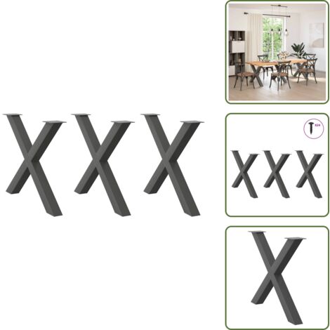 Gambe per scrivania - vidaXL Gambe per tavolo da pranzo a forma di X 3 pz Antracite 90x(72-73) cm Acciaio - Gambe regolabili