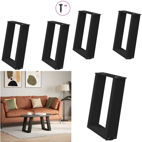 Gambe per Tavolino da Caffè a Forma di U 2 pz Nere 28x(42-43) cm Acciaio - Gambe in acciaio - Gambe per tavolo