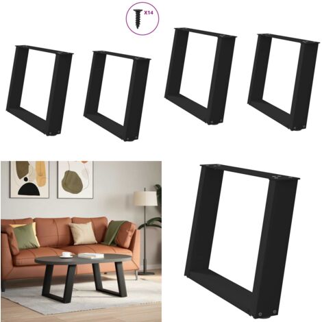 Gambe per Tavolino da Caffè a Forma di U 2 pz Nere 70x(42-43) cm Acciaio - Gambe in acciaio - Gambe a forma di U