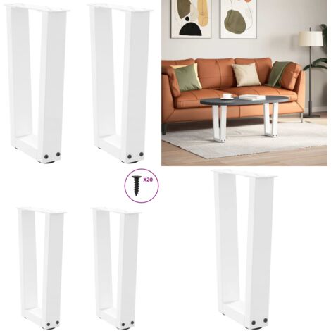 Gambe per Tavolino da Caffè a Forma di V 2 pz Bianche 38x(42-43,3) cm Acciaio - Gambe in acciaio - Gambe per tavolo
