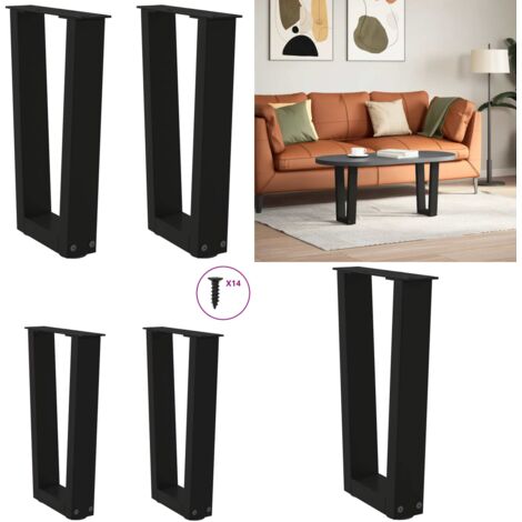Gambe per Tavolino da Caffè a Forma di V 2 pz Nere 28x(42-43,3) cm Acciaio - Gambe in acciaio - Gambe per tavolo