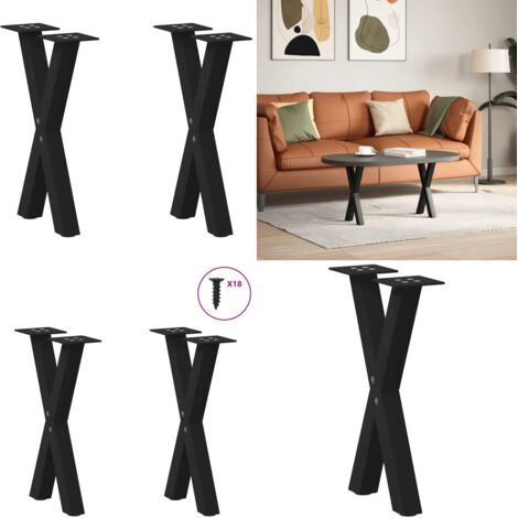 Gambe per Tavolino da Caffè a Forma di X 2 pz Nere 28x(42-43) cm Acciaio - Gambe in acciaio - Gambe a X