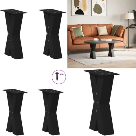 Gambe per Tavolino da Caffè a Forma di X 2 pz Nere 38x(42-43) cm Acciaio - Gambe in acciaio - Gambe a forma di X