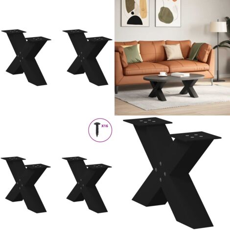 Gambe per Tavolino da Caffè a Forma di X 2 pz Nere 60x(30-31) cm Acciaio - Gambe in acciaio - Gambe a forma di X
