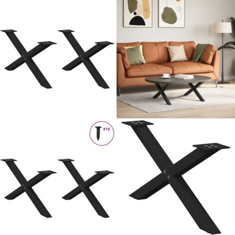 Gambe per Tavolino da Caffè a Forma di X 2 pz Nere 70x(30-31) cm Acciaio - Gambe in acciaio - Gambe a forma di X
