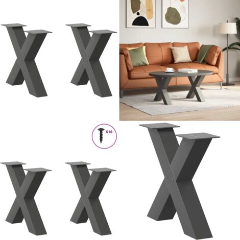 Gambe per Tavolino da Caffè a X 2 pz Antracite 60x(42-43) cm Acciaio - Gambe in acciaio - Gambe a X