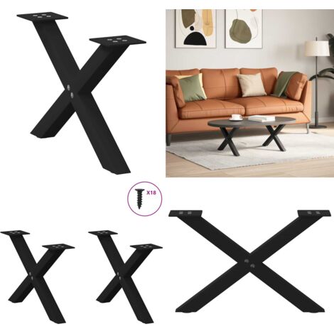 Gambe per Tavolino da Caffè a X 2 pz Nere 50x(30-31) cm Acciaio - Gambe in acciaio - Gambe a forma di X