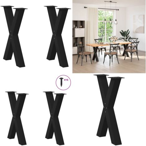 Gambe per tavolo da pranzo a forma di X 2 pz nere 60x(72-73) cm in acciaio - Gambe in acciaio - Gambe a forma di X