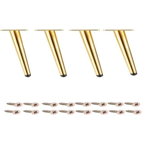 Gambe per tavolo in ferro KZQ da 4", gambe per divano rotonde coniche dorate, gambe per mobili in metallo angolate, ferramenta per gambe di tavolini da caffè, set da 4