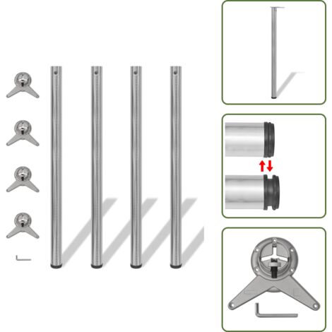 Gambe regolabili - vidaXL Set Gambe Tavolo 4 pz in Nickel Spazzolato Regolabili 1100 mm - Gambe in ferro