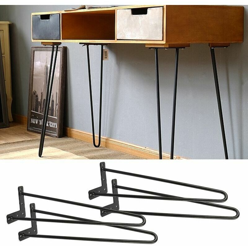 Gambe Tavolo Hairpin 41cm 2 Aste Acciaio Nero
