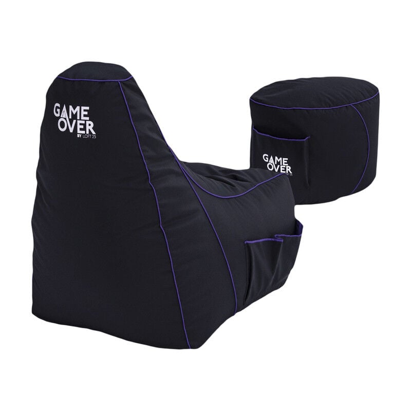 Game Over - Pouf de jeu avec repose-pieds, pouf d'intérieur et repose-pieds, pouf résistant à l'eau pour adultes avec poches latérales - Peau de