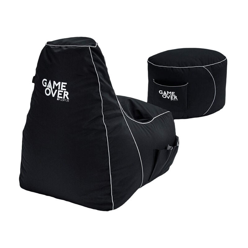 Game Over - Pouf de jeu avec repose-pieds, pouf d'intérieur et repose-pieds, pouf résistant à l'eau pour adultes avec poches latérales - Fumée