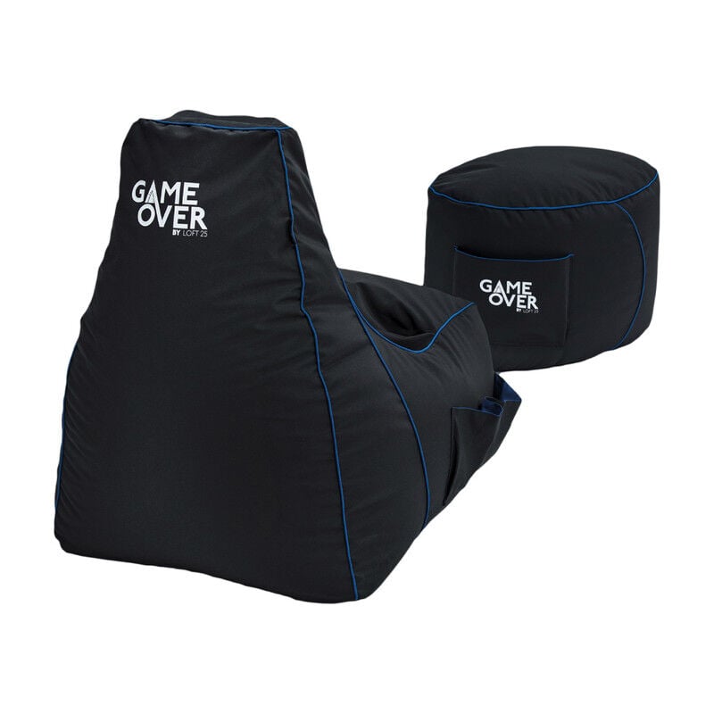 Game Over - Pouf de jeu avec repose-pieds, pouf d'intérieur et repose-pieds, pouf résistant à l'eau pour adultes avec poches latérales - Éclair