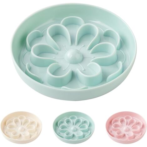 Gamelle Anti Glouton Chat Mélamine - Bol Florale pour Alimentation Lente avec Base Antidérapante - Gamelle Labyrinthe Anti Vomissement - Blanc