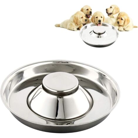 Gamelle anti-glouton en acier inoxydable pour chien, utilisable pour plusieurs types de chiens.