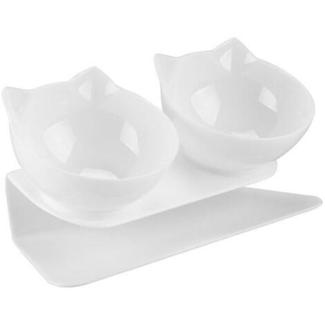 Gamelle antidérapante double couche pour chat et chien avec support blanc--