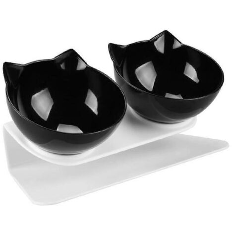 Gamelle antidérapante double couche pour chat et chien avec support noir--