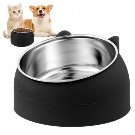 Gamelle Chat, 400ML Gamelle Chat en Acier Inoxydable, Gamelle Chat Surélevée, Gamelle pour Chat Incliné à 15°, Détendre la Colonne Cervicale, pour Chat Chiots Lapins
