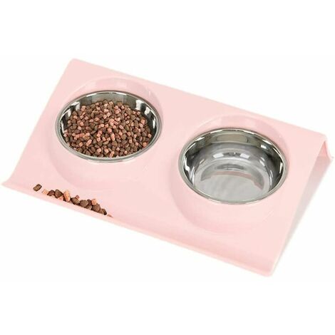Gamelle Chat Chien, Bol pour Animaux de Compagnie Set, Bol pour Chat Chien Portatif, Gamelles de Base Chat Bowl, avec Double Inoxydable Bols