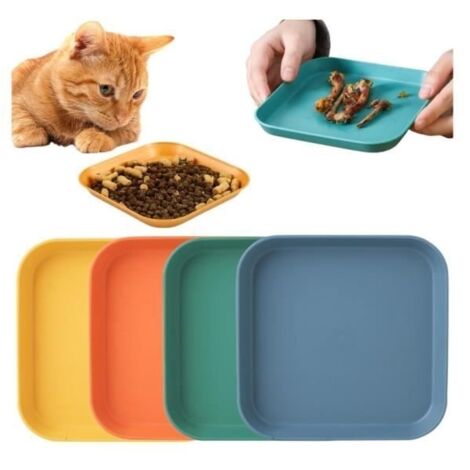Gamelle Chat Set 4 Pièces Carrée Gamelle Plate Coloré Petite Ecuelle Chat Assiette Chat pour Les Chiots - sh