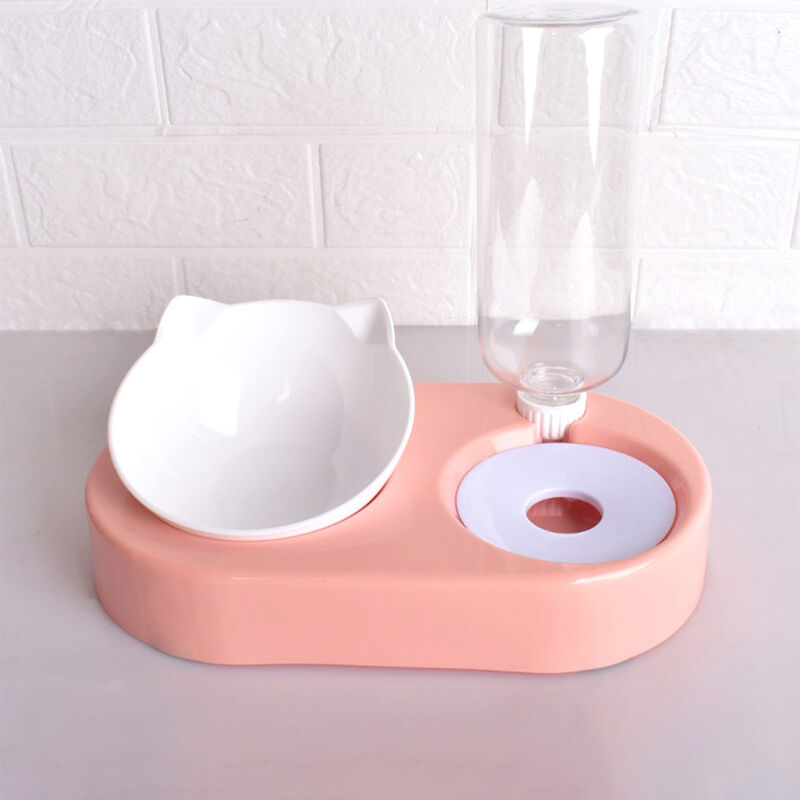 Gp Batteries - Gamelle Chat Surélevée,Gamelle Chat Inclinable à 15° Anti-Vomissements avec Automatique Distributeur Eau Chat pour Chaton, rose