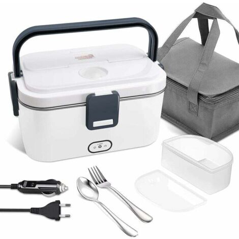 Gamelle Chauffante - 1 8 L - 12 V 24 V 220 V - Pour Voiture Camion Maison Bureau - Acier Inoxydable 304 - Avec Sac Isolé - 2 Récipients Amovibles