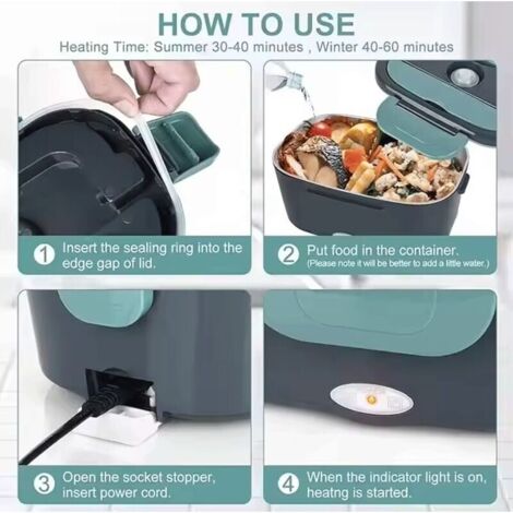 Gamelle Chauffante 12v 24v 220v Boite Chauffante Repas Pour Voiture Camion Bureau Travail 1.5L Lunch Box Chauffante Electrique Et Sac De Transport De Haute Qualité Gris,vertdyk-alovez