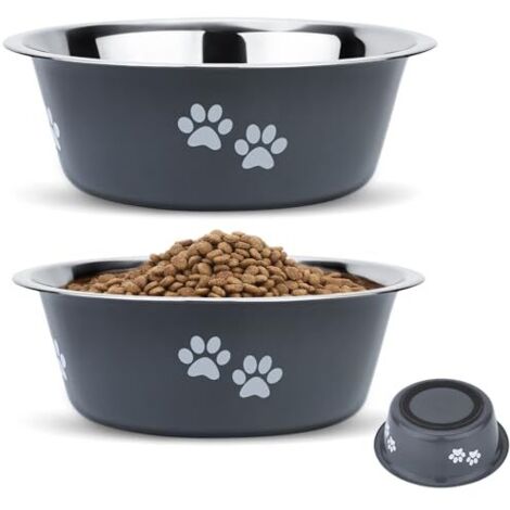 Gamelle Chien INOX Antidérapante (Lot de 2, 2x2020ml, Diamètre 23,7cm), Gamelle Eau Croquette pour Chiens Grand Moyen Petit en Acier Inoxydable - Gris