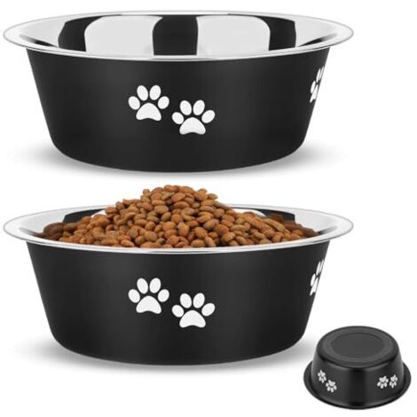 Gamelle Chien INOX Antidérapante (Lot de 2, 2x860ml, Diamètre 17,5cm), Gamelle Eau Croquette pour Chiens Grand Moyen Petit en Acier Inoxydable - Noir