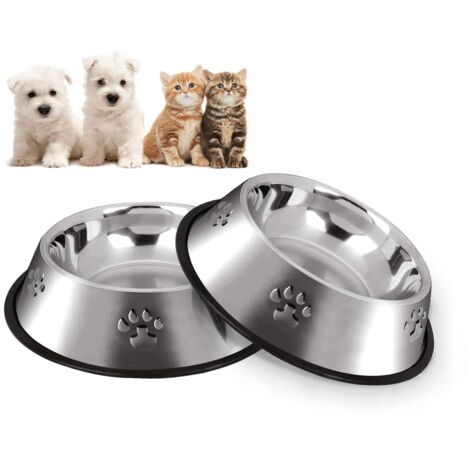 Gamelle Chien, Inoxydable Bols Chat Alimentaire en Acier,Gamelles d'eau pour Animaux de Compagnie de Petite Taille, 2 Gamelles, 18cm
