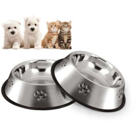 Gamelle Chien, Inoxydable Bols Chat Alimentaire en Acier,Gamelles d'eau pour Animaux de Compagnie de Petite Taille, 2 Gamelles, 18cm