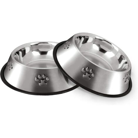 Gamelle Chien, Inoxydable Bols Chien Alimentaire en Acier Antidérapantes avec Base en Caoutchouc, Gamelles d'eau pour Animaux de Compagnie de Petite et Moyenne Taille, 2 Gamelles, 22cm