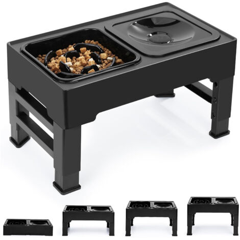 YOZHIQU Gamelle Chien Surelevee, 2 en 1 Anti Eclaboussure Gamelle de Nourriture et Anti-Glouton Gamelles Eau Chien,support de gamelle pour chien， 4 Hauteurs RéGlables pour Petits Chien Chat de Compagnie, Moye